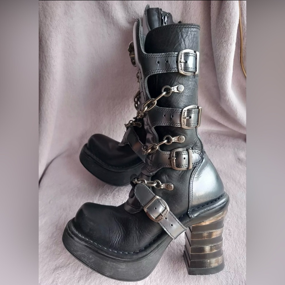 NEW ROCK Black/Silver Boots EU 38 Skulls Chains platform UK 5 US 7